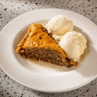 Homemade Baklava and Vanilla Ice Cream
